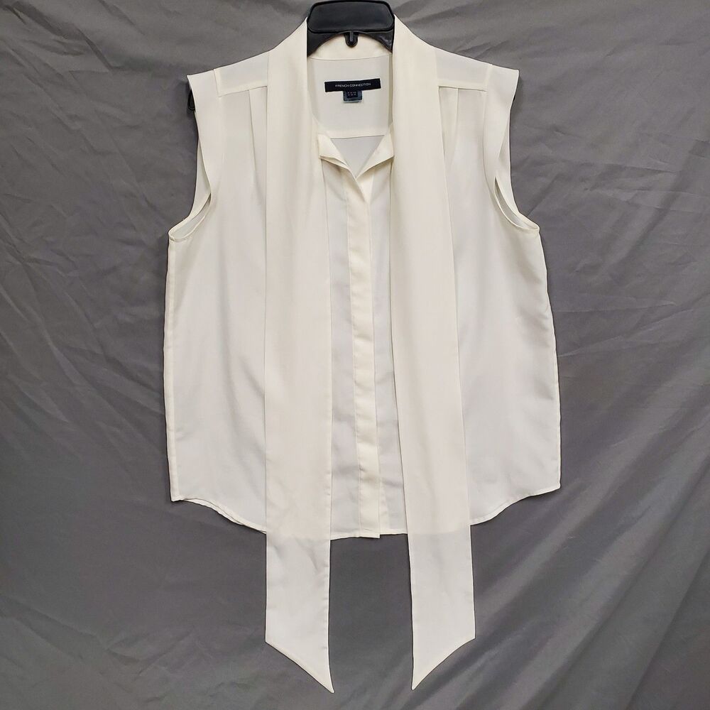 French Connection Women Neck Tie Blouse Sheer White Size 10